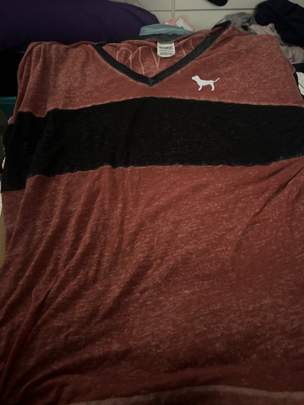 Victoria's Secret PINK Rust Tee with Black Stripe